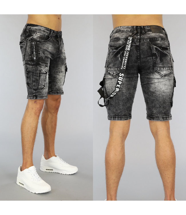 Zwart Heren Short met Wassing en Bretel