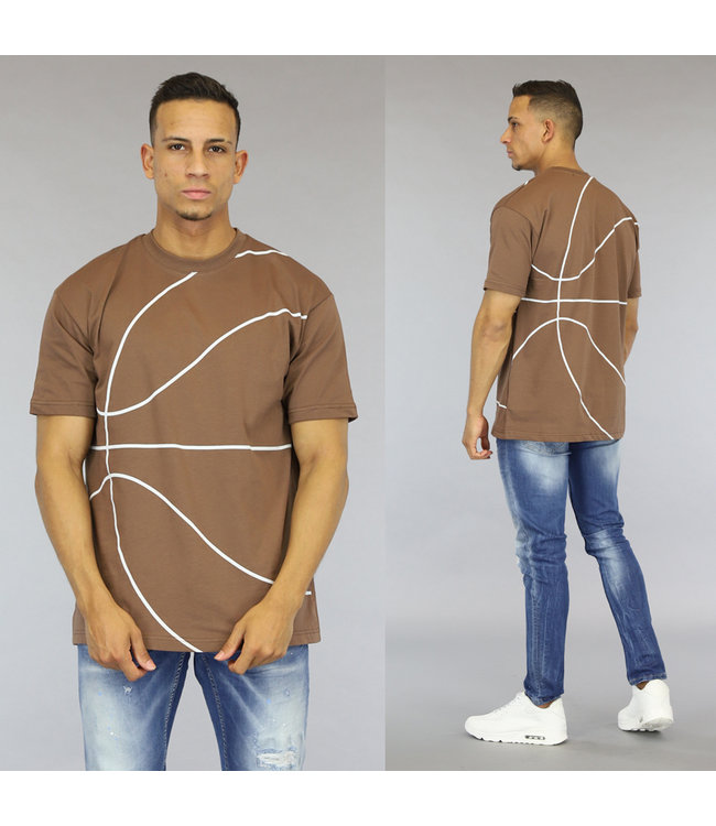 Bruin Heren Shirt met Basketbal Opdruk