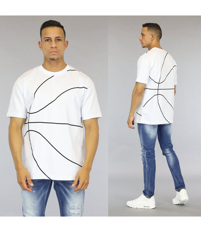 Wit Heren Shirt met Basketbal Opdruk