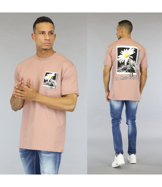 Zalmroze Herten Shirt met Madelief Opdruk