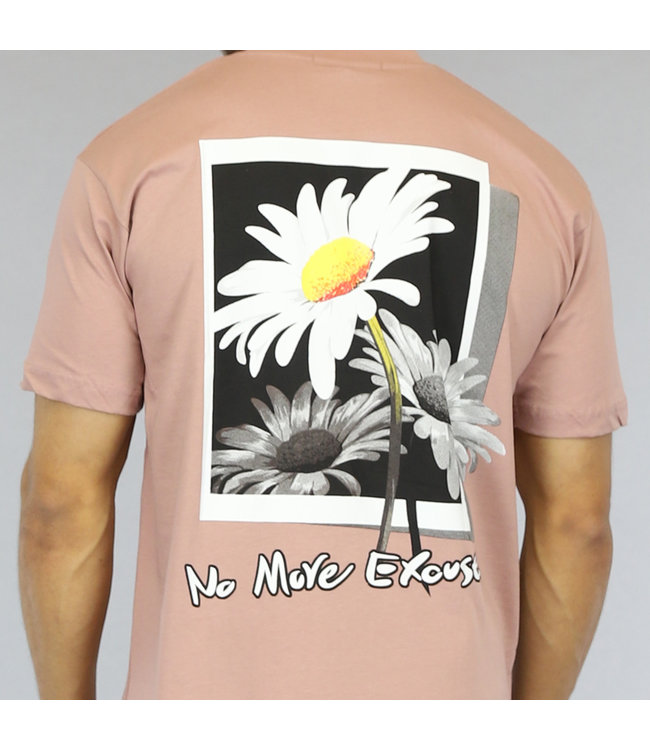 Zalmroze Herten Shirt met Madelief Opdruk