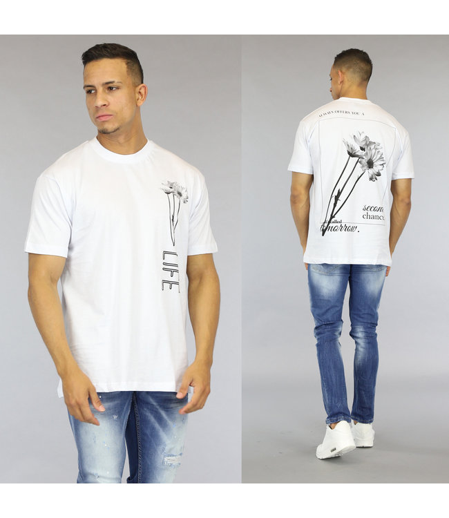 Wit Heren Shirt met Life en Madelief Opdruk