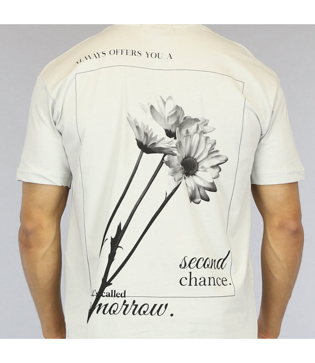 Lichtgrijs Heren Shirt met Life en Madelief Opdruk
