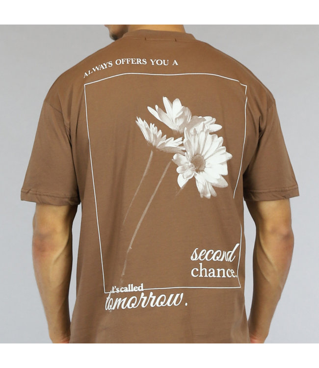 Bruin Heren Shirt met Life en Madelief Opdruk