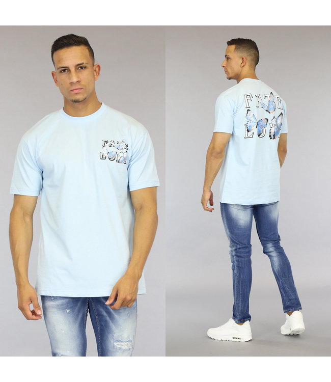 Lichtblauw heren Shirt met Butterfly Opdruk