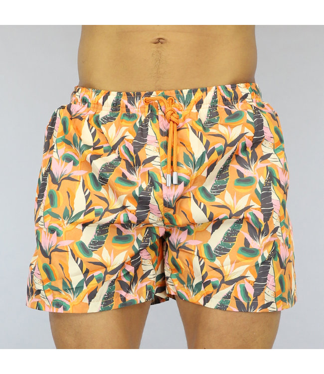 Heren Zwembroek met Oranje Bloemen Print