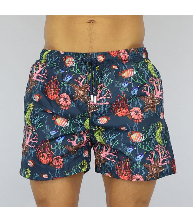 Donkerblauwe Heren Zwembroek met Sea Life Print