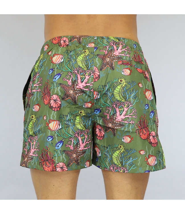 Donkergroene Heren Zwembroek met Sea Life Print