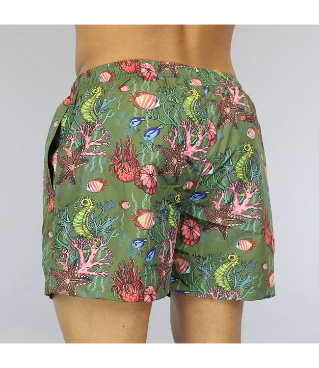Donkergroene Heren Zwembroek met Sea Life Print
