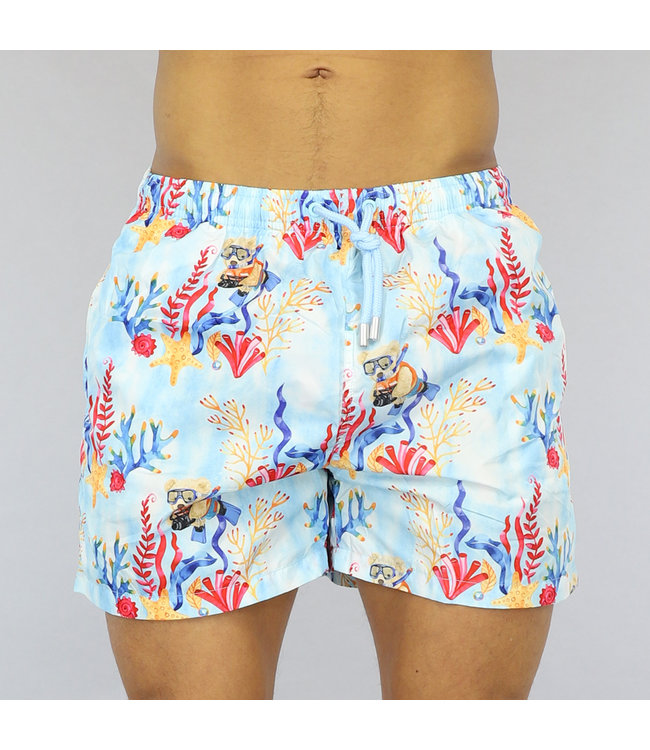 Donkerblauw Heren Zwembroek met Koraal Print