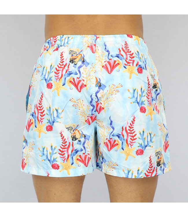 Donkerblauw Heren Zwembroek met Koraal Print
