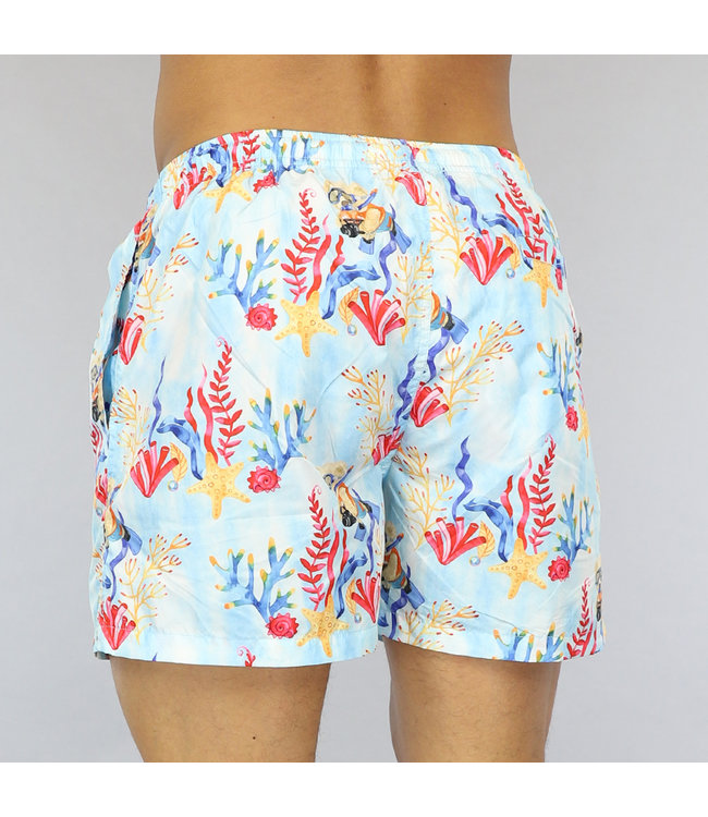 Donkerblauw Heren Zwembroek met Koraal Print