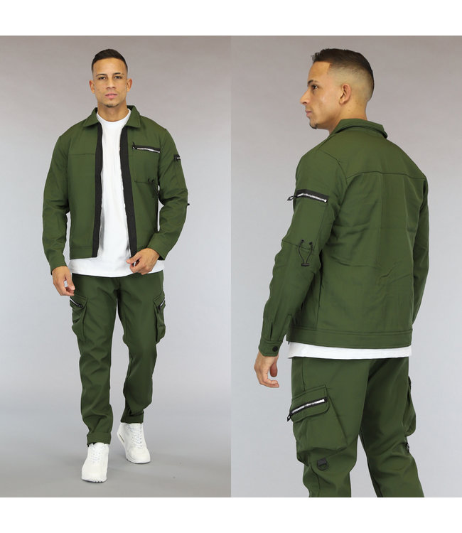 Groen Heren Cargo Vest met Zwarte Streep