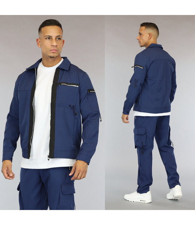 Donkerblauw Heren Cargo Vest met Zwarte Streep