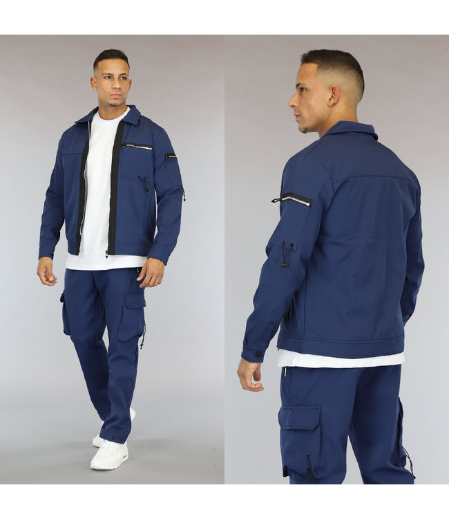 Donkerblauw Heren Cargo Vest met Zwarte Streep