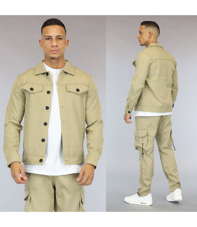 Beige Heren Cargo Vest met Knopen