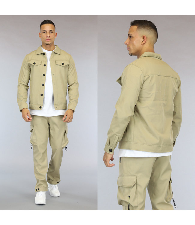 Beige Heren Cargo Vest met Knopen