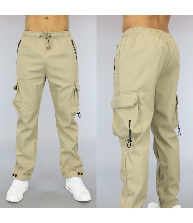 Beige Heren Cargo Broek met Verstelbare Pijpen