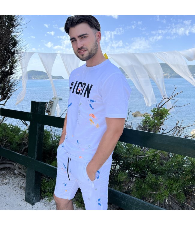 Witte Heren Short Set met Verf Vlekken