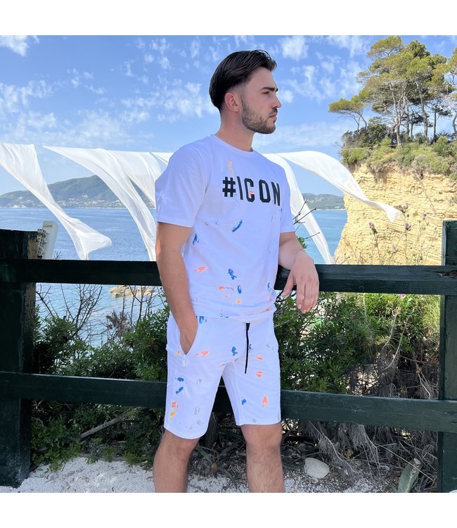 Witte Heren Short Set met Verf Vlekken
