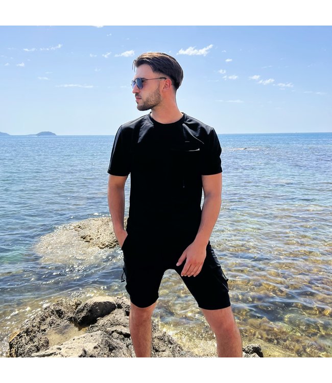 Zwarte Heren Short Set met Afsluitbare Zakken