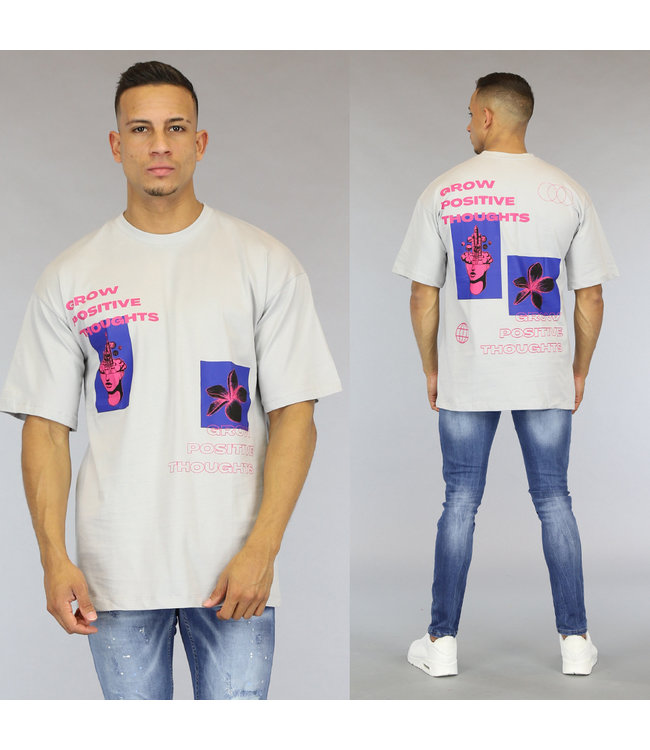 !OP=OP Lichtgrijs Grow Positive Thoughts Heren Shirt