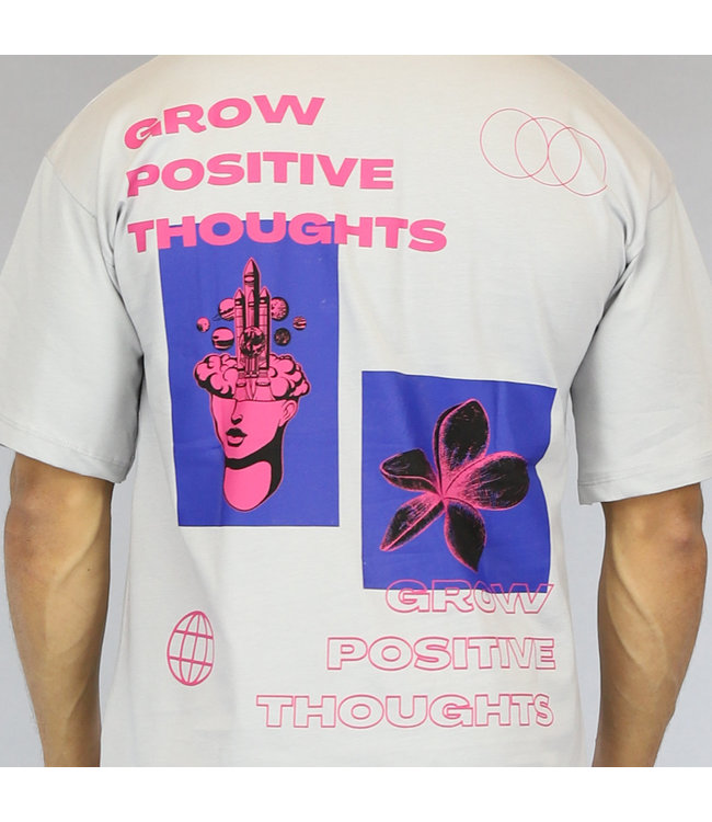 NEW2406 Lichtgrijs Grow Positive Thoughts Heren Shirt