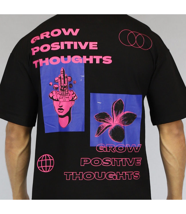 !OP=OP Zwart Grow Positive Thoughts Heren Shirt