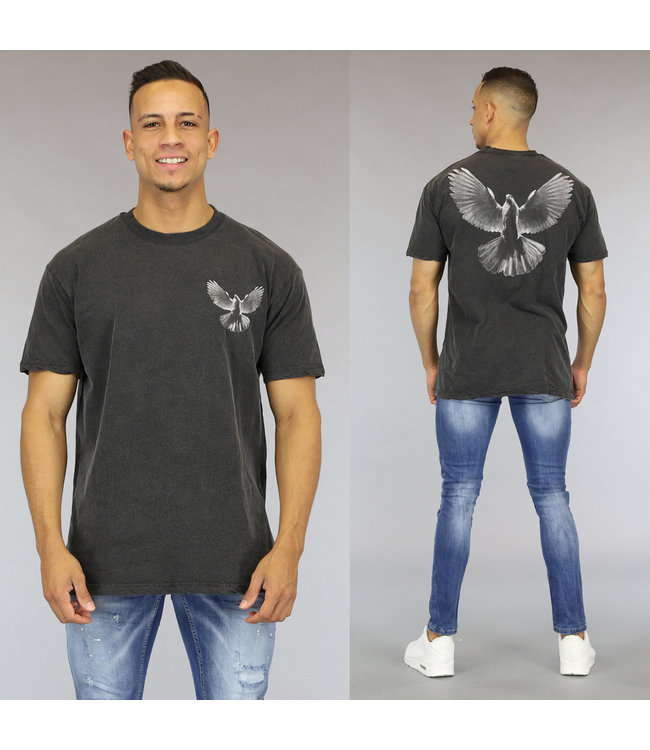 Grijze Washed Heren Shirt met Duif