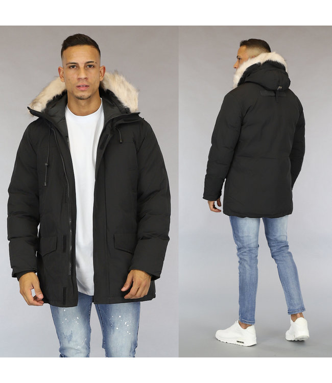 Zwarte Heren Winterjas met Capuchon