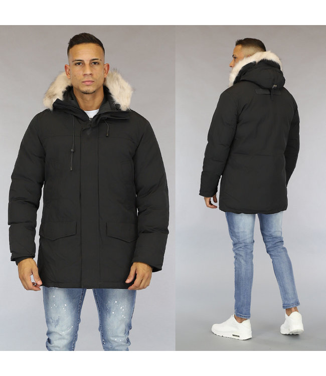 Zwarte Heren Winterjas met Capuchon