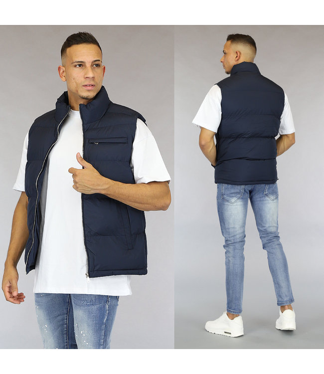 !SALE50 Donkerblauwe Gewatteerde Heren Bodywarmer met Borstzakje