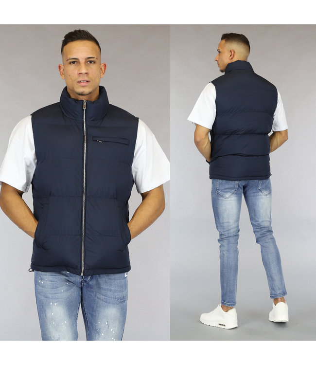 Donkerblauwe Gewatteerde Heren Bodywarmer met Borstzakje