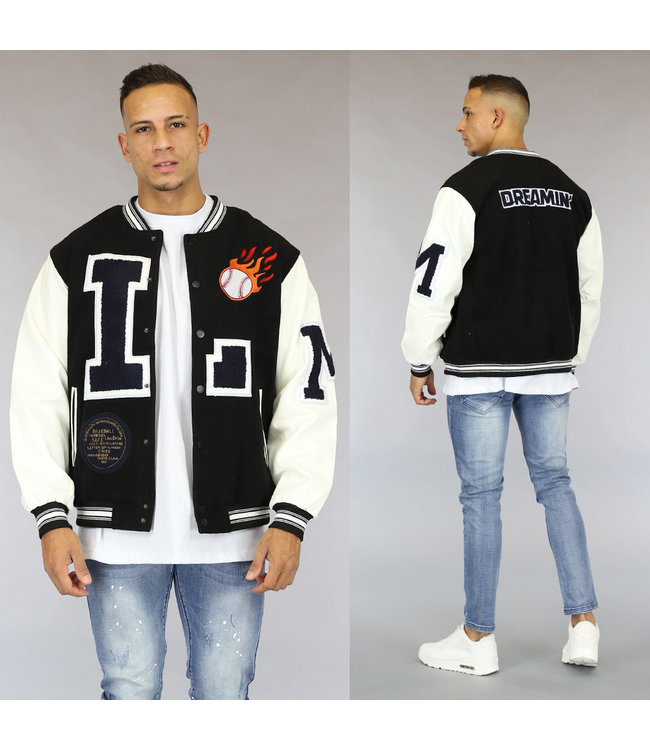 Zwarte Heren Baseball Jasje met Borduursels