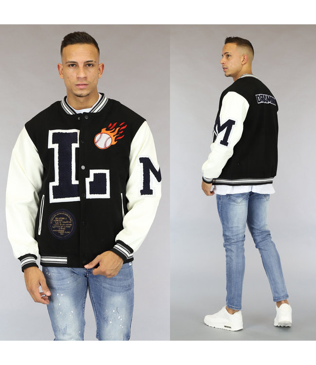 Zwarte Heren Baseball Jasje met Borduursels