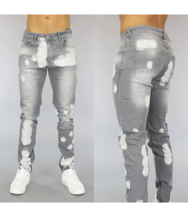 Lichtgrijze Heren Jeans met Acid Vlekken