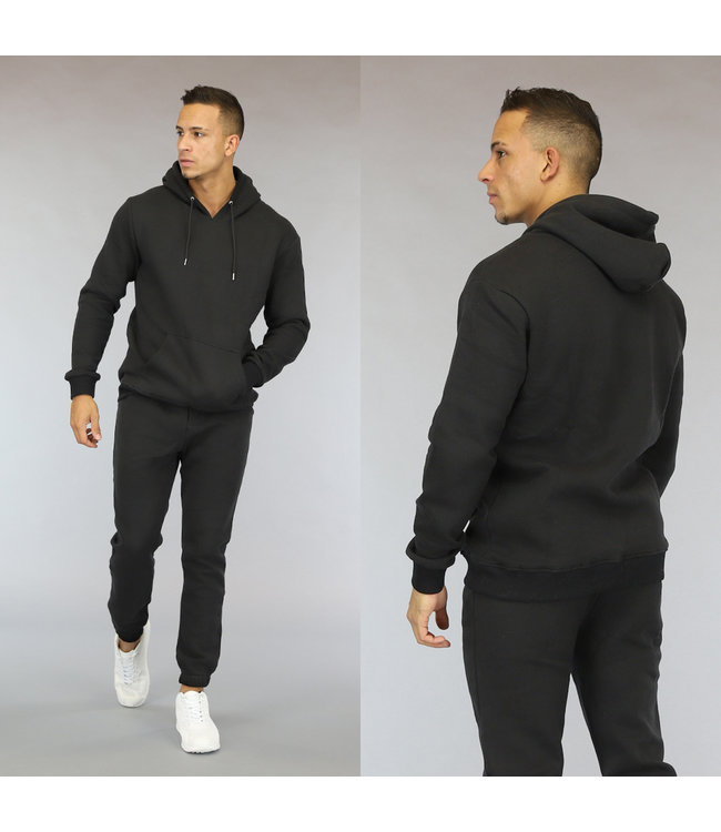 werkloosheid prioriteit Nu Basic Zwart Heren Joggingpak met Hoodie - Black-Leo.nl