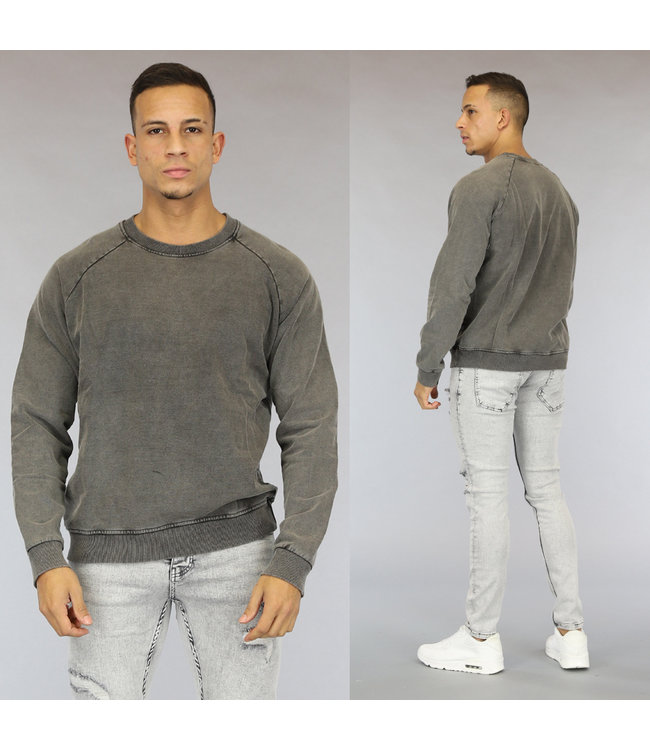 !OP=OP Basic Grijze Acid Washed Heren Sweater