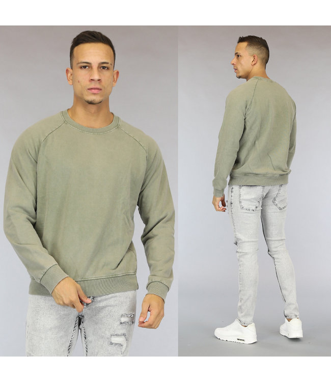 Basic Groene Acid Washed Heren Sweater