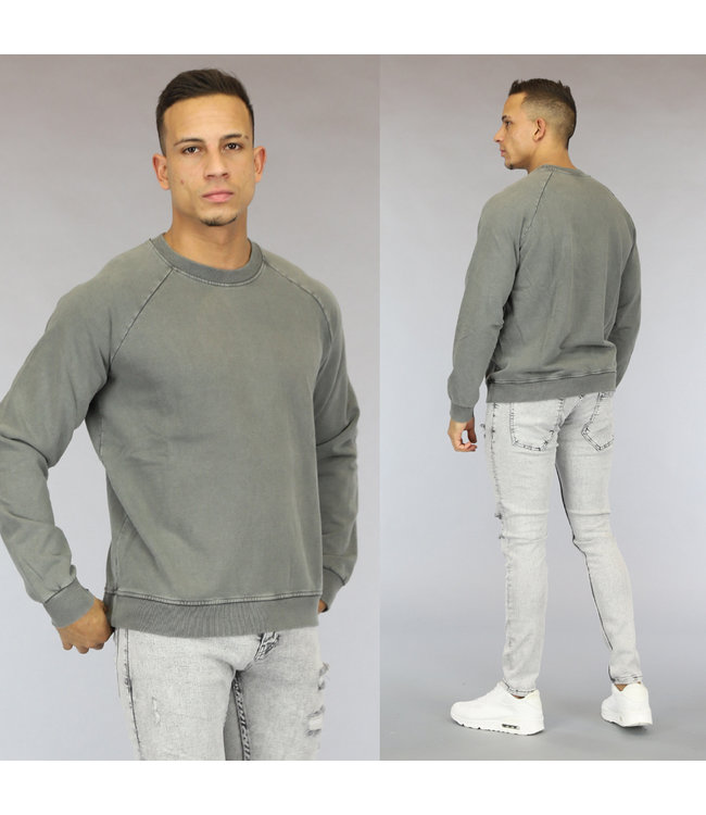 Basic Grijze Acid Washed Heren Sweater