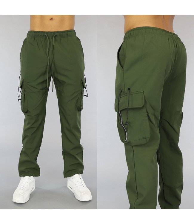 !SALE50 Groene Straight Leg Heren Cargo Broek met Zakken