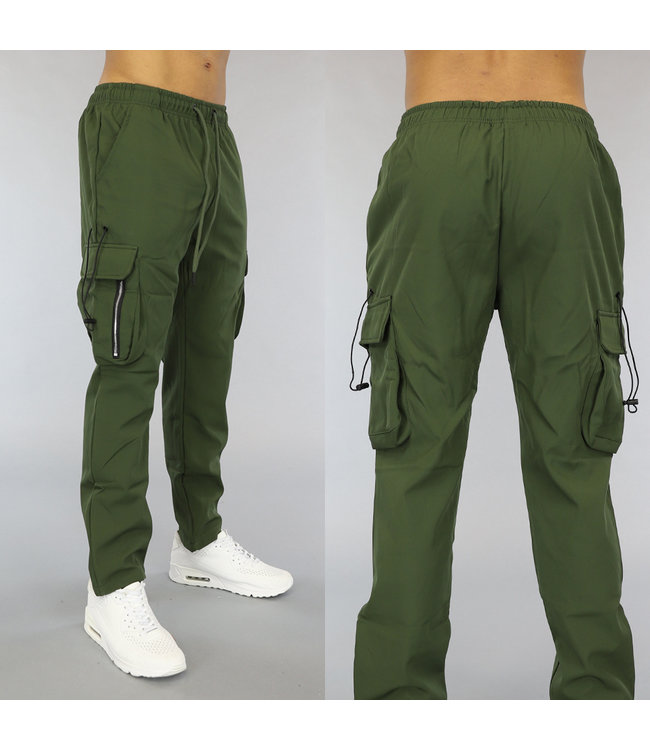 !SALE50 Groene Straight Leg Heren Cargo Broek met Zakken