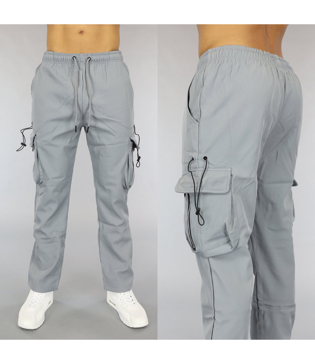 Grijze Straight Leg Heren Cargo Broek met Zakken