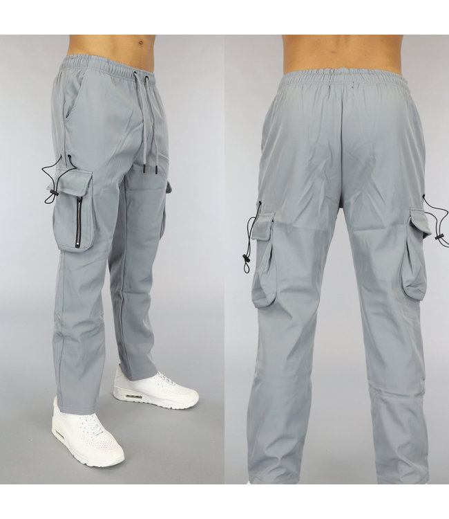Grijze Straight Leg Heren Cargo Broek met Zakken