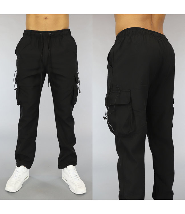 Zwarte Straight Leg Heren Cargo Broek met Zakken