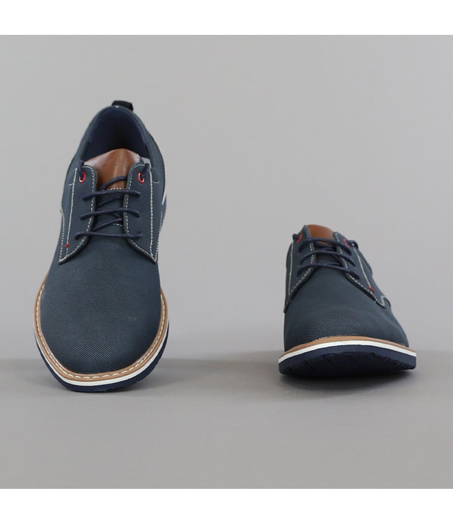 Donkerblauwe Heren Veterschoenen met Bruine Details