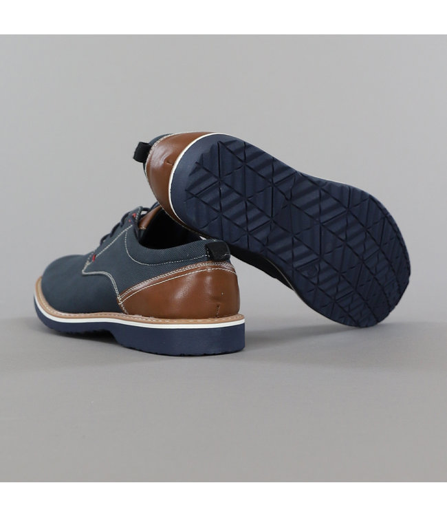 Donkerblauwe Heren Veterschoenen met Bruine Details