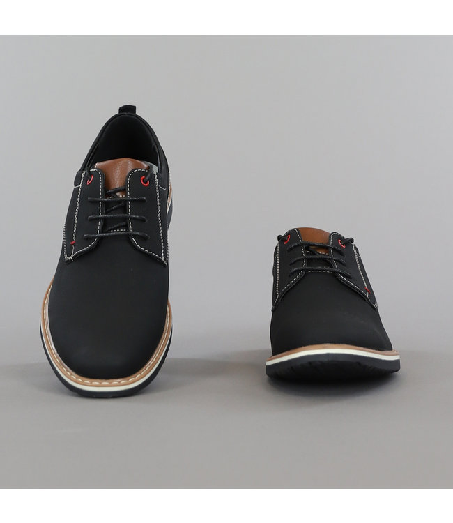 Zwarte Heren Veterschoenen met Bruine Details