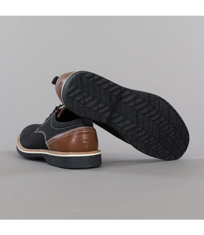 Zwarte Heren Veterschoenen met Bruine Details