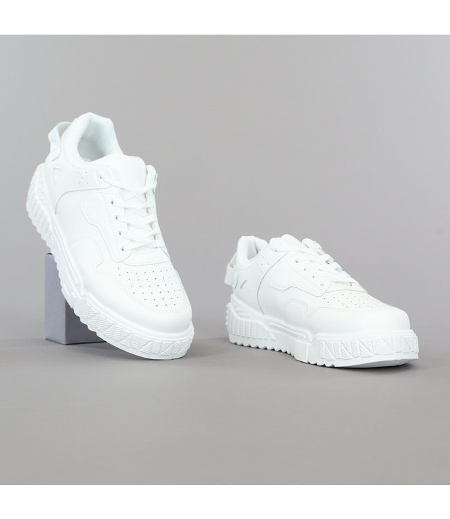 !SALE50 Witte Low Heren Sneakers met Gestructureerde Zool